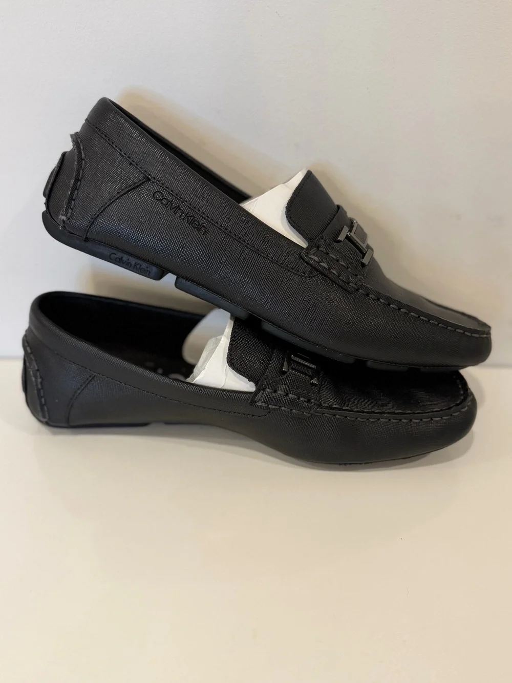 Calvin Klein Loafers Shoes Slip On Size 9.5 Mens Black No Lace Dress Casual
